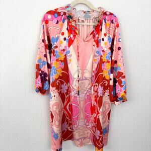 Ciebon Womens Drea Satin Mini Dress Size M Retro Floral Long Sleeves Pink